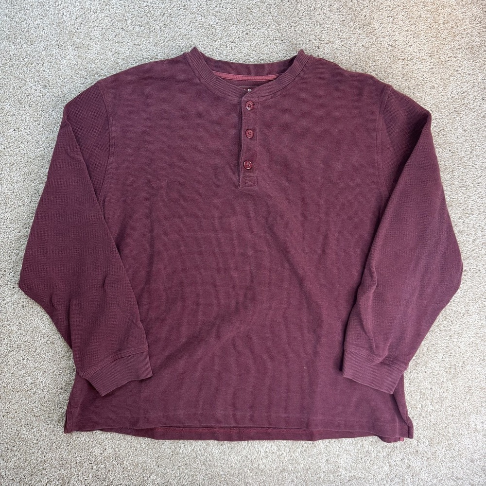 L.L. Bean Henley Shirt Mens XL Red Long Sleeve Cotton Traditional Fit Knit